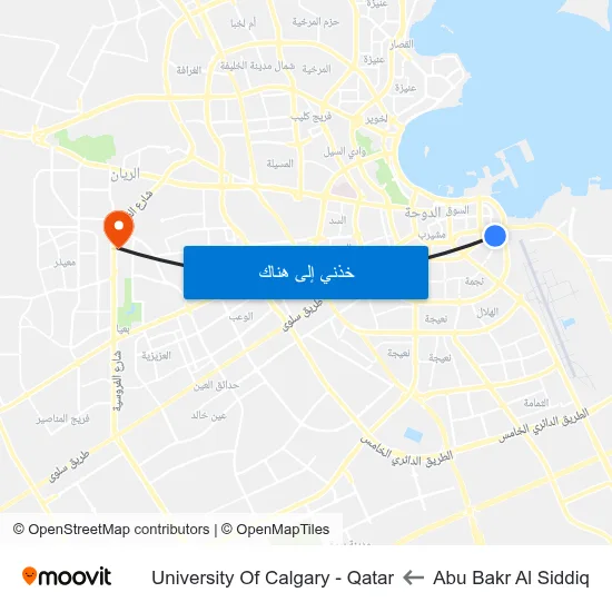Abu Bakr Al Siddiq to University Of Calgary - Qatar map