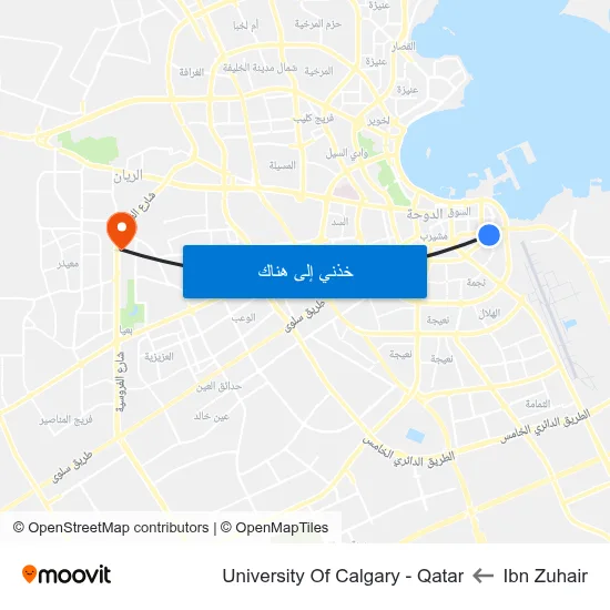 Ibn Zuhair to University Of Calgary - Qatar map