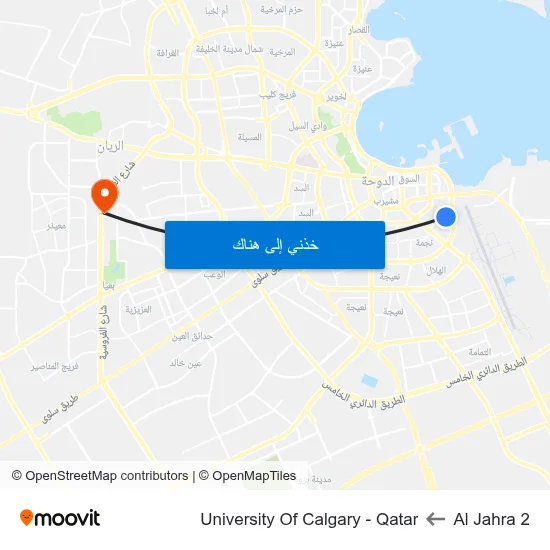 Al Jahra 2 to University Of Calgary - Qatar map