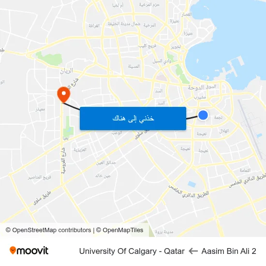 Aasim Bin Ali 2 to University Of Calgary - Qatar map