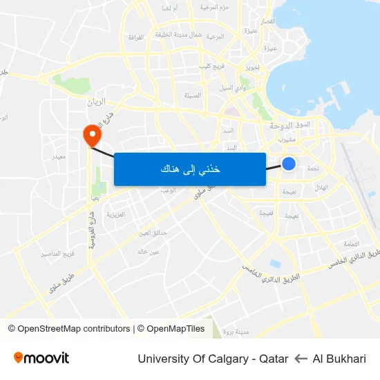 Al Bukhari to University Of Calgary - Qatar map