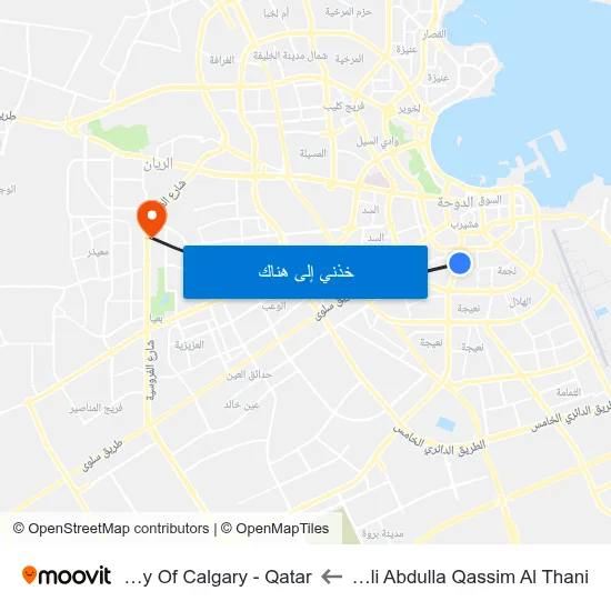Ghanim Ali Abdulla Qassim Al Thani to University Of Calgary - Qatar map