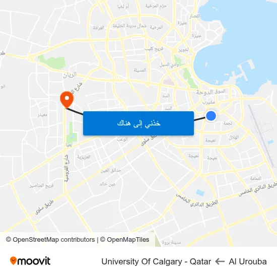 Al Urouba to University Of Calgary - Qatar map