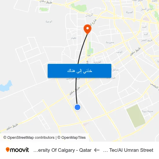 Ras Tec/Al Umran Street to University Of Calgary - Qatar map