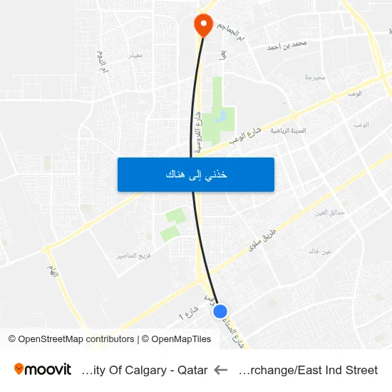 Nbk Interchange/East Ind Street to University Of Calgary - Qatar map