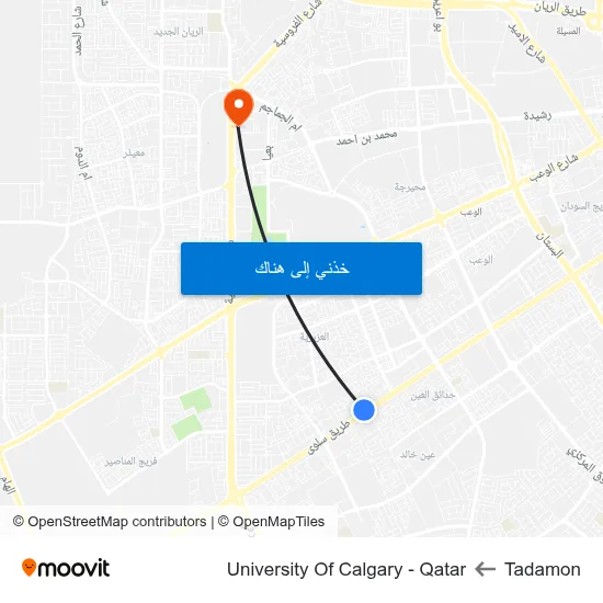 Tadamon to University Of Calgary - Qatar map