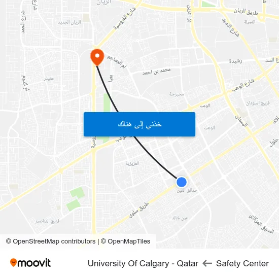 Safety Center to University Of Calgary - Qatar map