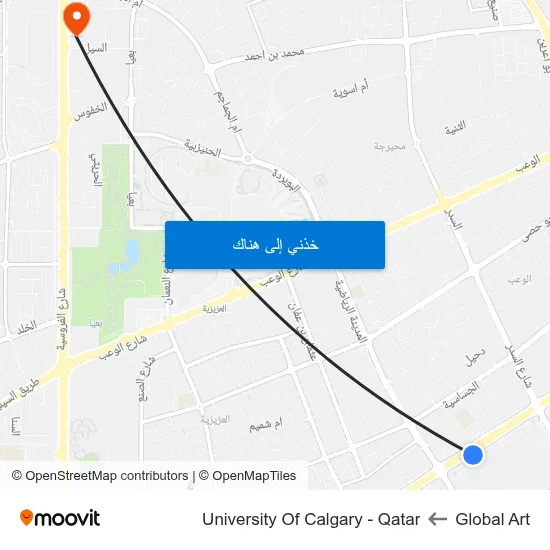 Global Art to University Of Calgary - Qatar map