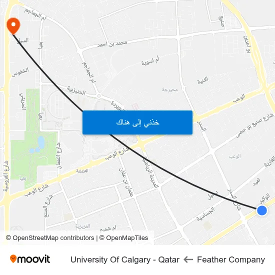 Feather Company to University Of Calgary - Qatar map