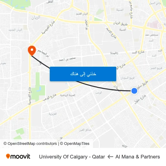 Al Mana & Partners to University Of Calgary - Qatar map