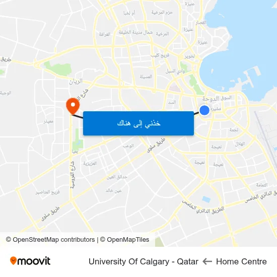 Home Centre to University Of Calgary - Qatar map