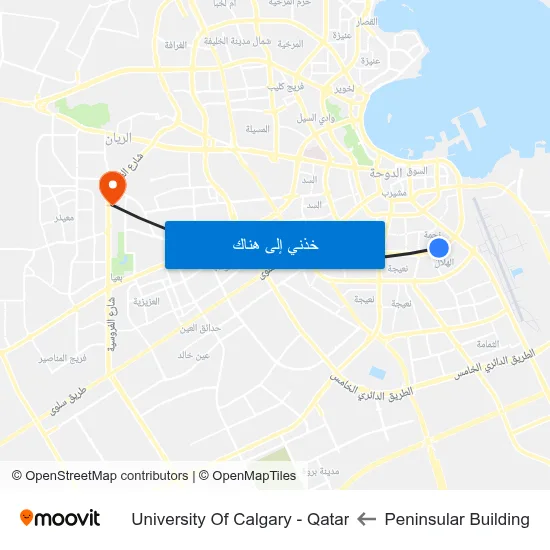 Peninsular Building to University Of Calgary - Qatar map