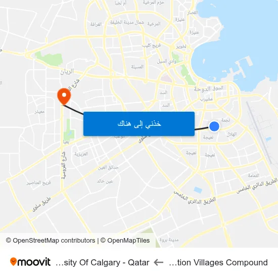 Relaxation Villages Compound to University Of Calgary - Qatar map
