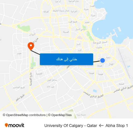 Abha Stop 1 to University Of Calgary - Qatar map