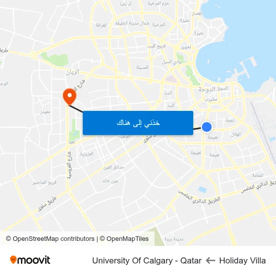 Holiday Villa to University Of Calgary - Qatar map