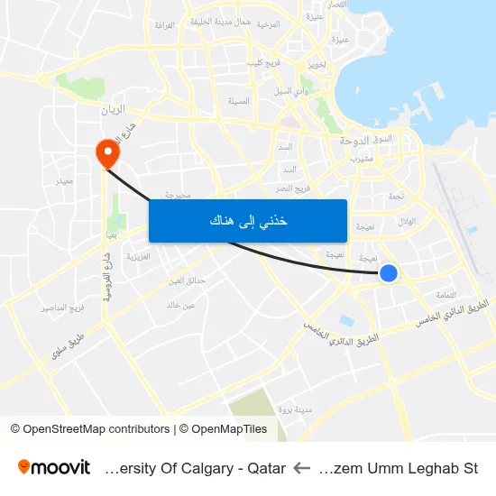 Hazem Umm Leghab St. to University Of Calgary - Qatar map
