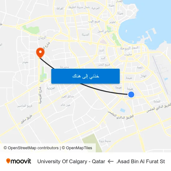 Asad Bin Al Furat St. to University Of Calgary - Qatar map