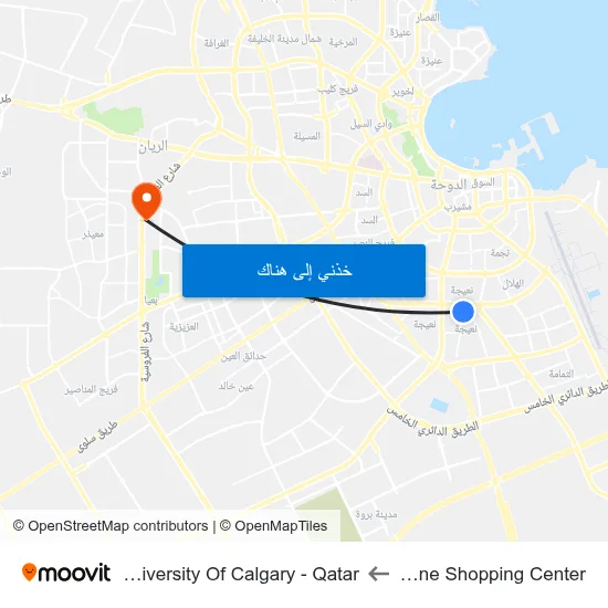 Zone Shopping Center to University Of Calgary - Qatar map