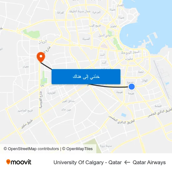 Qatar Airways to University Of Calgary - Qatar map