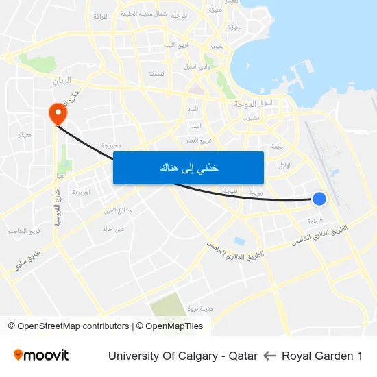 Royal Garden 1 to University Of Calgary - Qatar map