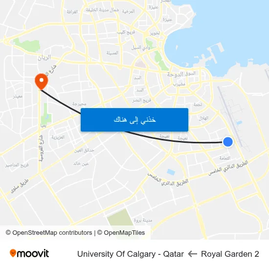 Royal Garden 2 to University Of Calgary - Qatar map