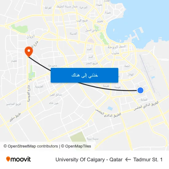 Tadmur St. 1 to University Of Calgary - Qatar map
