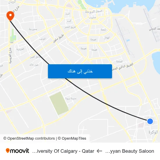Rayyan Beauty Saloon to University Of Calgary - Qatar map
