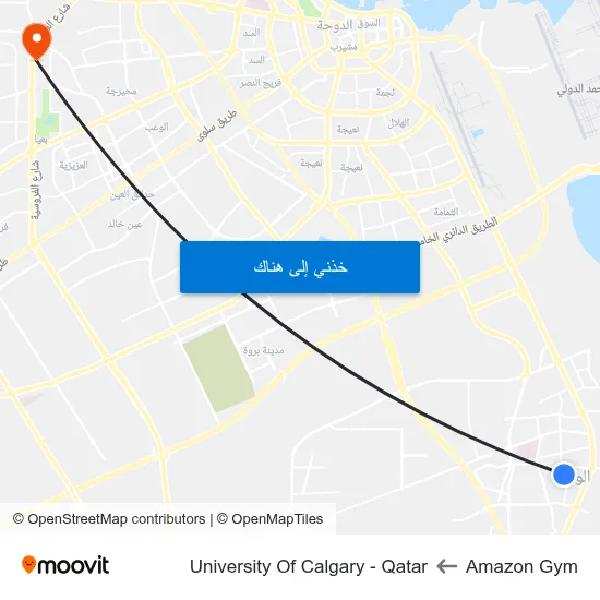 Amazon Gym to University Of Calgary - Qatar map