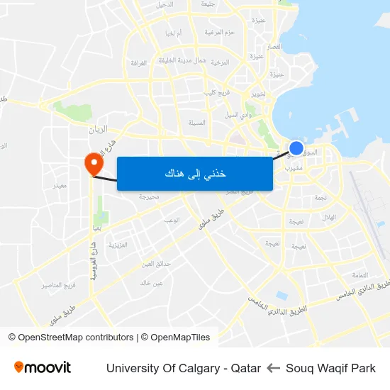 Souq Waqif Park to University Of Calgary - Qatar map