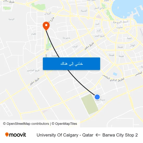 Barwa City Stop 2 to University Of Calgary - Qatar map
