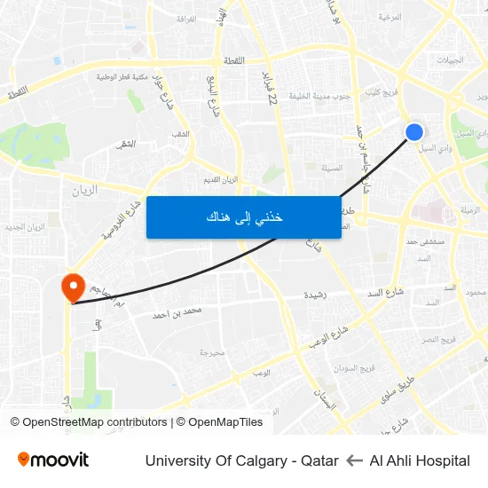 Al Ahli Hospital to University Of Calgary - Qatar map