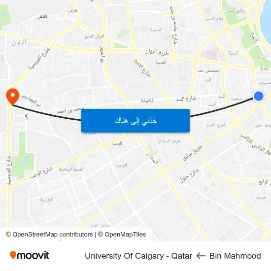 Bin Mahmood to University Of Calgary - Qatar map