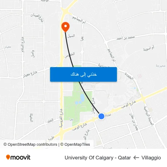 Villaggio to University Of Calgary - Qatar map
