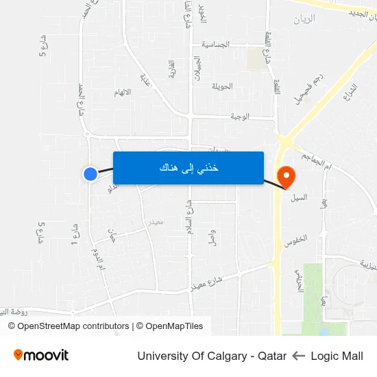 Logic Mall to University Of Calgary - Qatar map