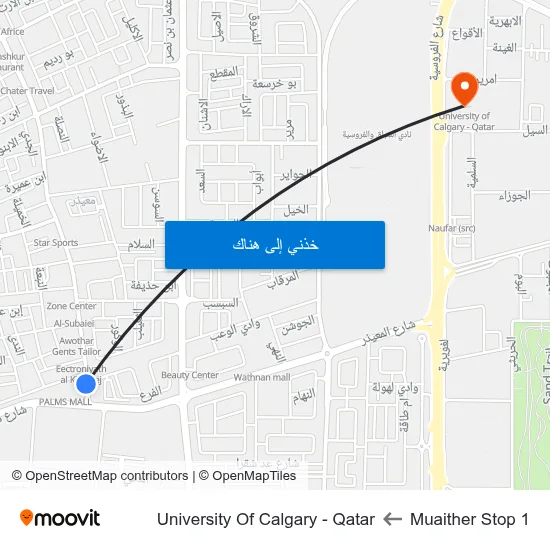 Muaither Stop 1 to University Of Calgary - Qatar map