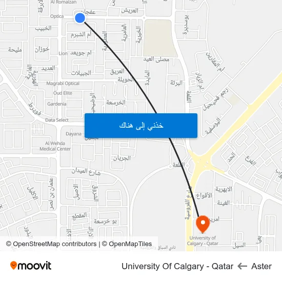 Aster to University Of Calgary - Qatar map