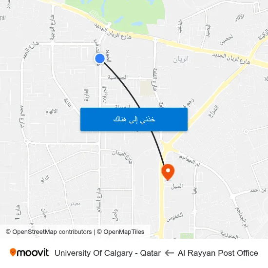 Al Rayyan Post Office to University Of Calgary - Qatar map
