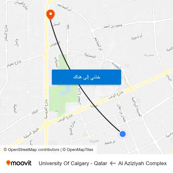 Al Aziziyah Complex to University Of Calgary - Qatar map
