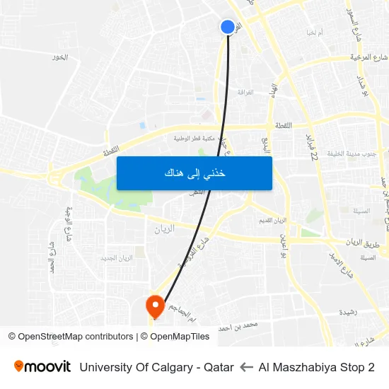 Al Maszhabiya Stop 2 to University Of Calgary - Qatar map