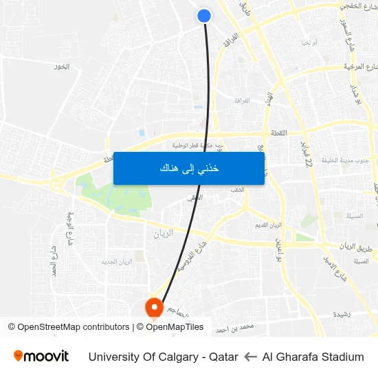 Al Gharafa Stadium to University Of Calgary - Qatar map