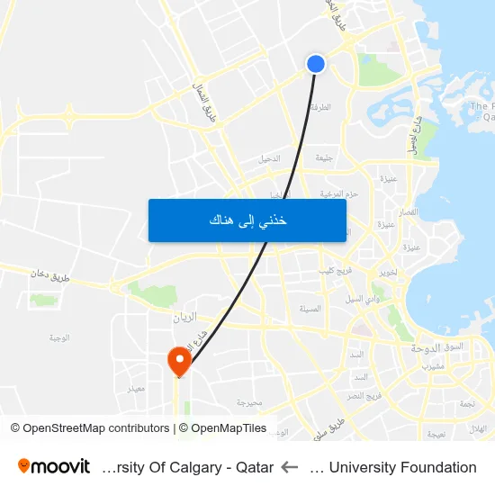 Qatar University Foundation to University Of Calgary - Qatar map