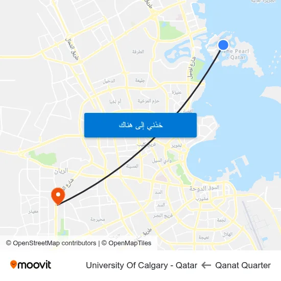 Qanat Quarter to University Of Calgary - Qatar map