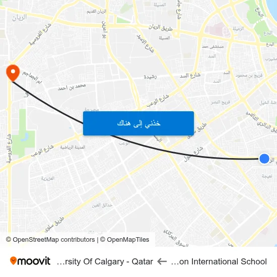 Newton International School to University Of Calgary - Qatar map