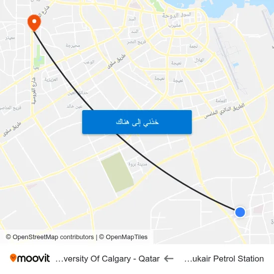 Al Wukair Petrol Station to University Of Calgary - Qatar map