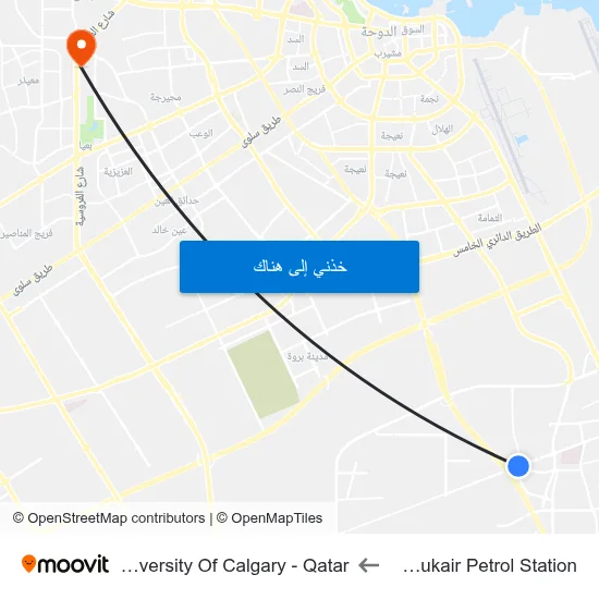 Al Wukair Petrol Station to University Of Calgary - Qatar map