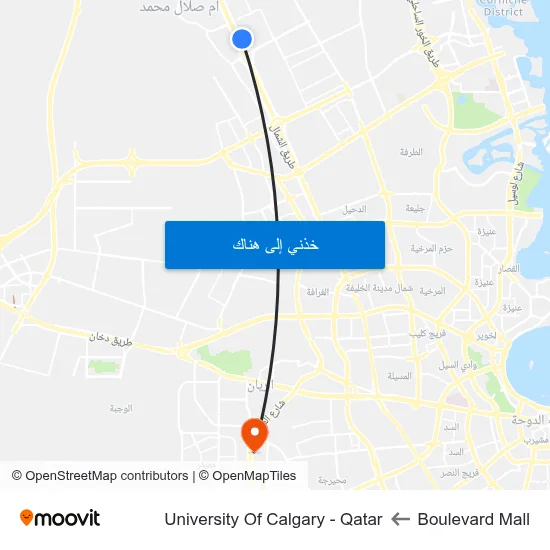 Boulevard Mall to University Of Calgary - Qatar map
