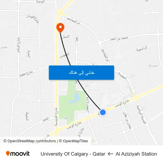 Al Aziziyah Station to University Of Calgary - Qatar map