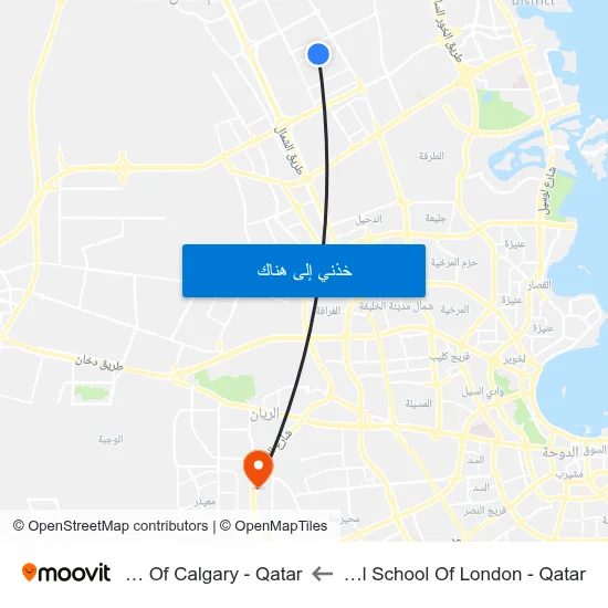 International School Of London - Qatar to University Of Calgary - Qatar map