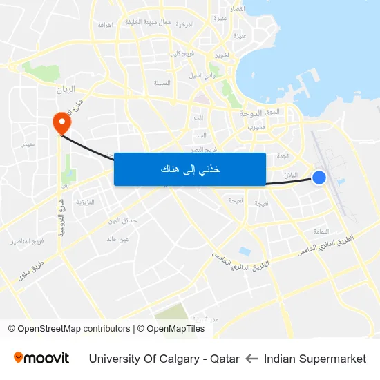 Indian Supermarket to University Of Calgary - Qatar map