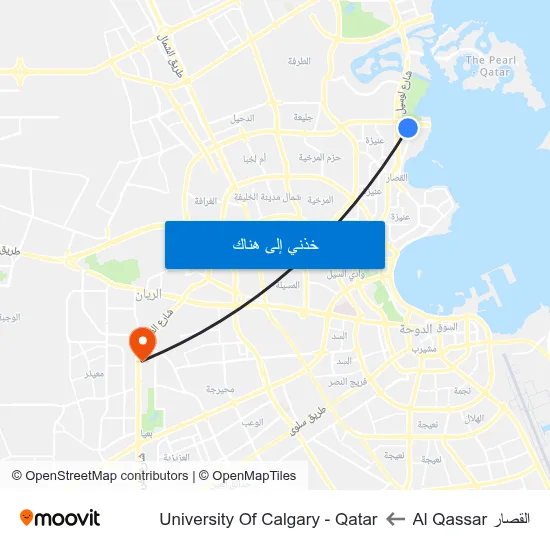 القصار Al Qassar to University Of Calgary - Qatar map